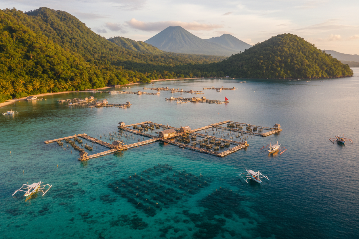 "South Sea pearl cultivation farm in Indonesian waters"