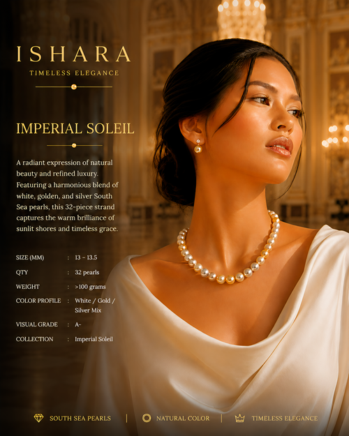Ishara IMPERIAL SOLEIL 13mm South Sea pearl necklace natural gold white silver mix